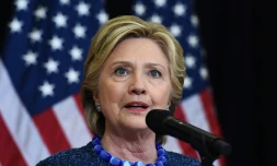 Hillary Clinton lors d'une conférence de presse le 28 octobre 2016 à Des Moines