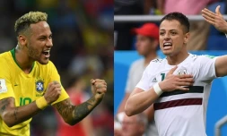 Neymar le Brésilien (g) et Javier "Chicharito" Hernandez le Mexicain dans un photomontage réalisé le 30 juin 2018 
