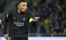 L'attaquant du PSG Kylian Mbappé buteur sur penalty à Nantes, le 17 février 2024    