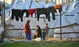 Déplacés palestiniens dans le camp de Nousseirat, dans le centre de la bande de Gaza, le 31 décembre 2025