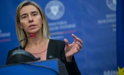 La chef de la diplomatie de l'UE Federica Mogherini lors d'une conférence de presse le 7 octobre 2016, à Bucarest