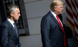 Le secrétaire général de l'Otan Jens Stoltenberg et le président américain Donald Trump, le 11 juillet 20108 à Bruxelles après avoir fait une déclaration à la presse.