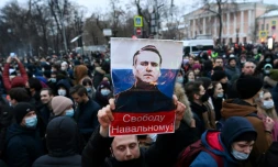 Manifestation en faveur de l'opposant russe AlexeĂŻ Navalny, le 23 janvier 2021 Ă Moscou