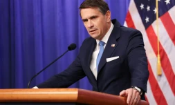 Le numéro deux du ministÚre américain de la Justice, Todd Blanche, lors d'une conférence de presse au ministÚre à Washington, le 30 janvier 2026