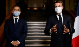 Gérarld Darmanin et Emmanuel Macron à Bobigny le 20 octobre 2020