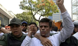 L'opposant vénézuélien Leopoldo Lopez lors d'une manifestation à Caracas, le 18 février 2014