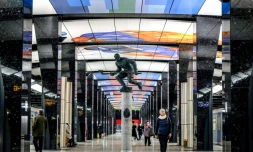 Station CSKA, une des nouvelles stations du métro moscovite version 21e siècle, loin des normes soviétiques, le 10 novembre 2018