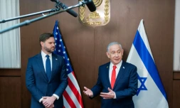 Le vice-président américain JD Vance rencontre le Premier ministre israélien Benjamin Netanyahu dans son bureau à Jérusalem, le 22 octobre 2025