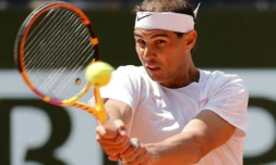 L'Espagnol Rafael Nadal, Ă l'entraĂźnement Ă Roland-Garros, le 22 mai 2024