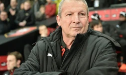 Le nouvel entraîneur de Rennes Rolland Courbis lors du match de Ligue 1 contre le Gazélec Ajaccio, le 22 janvier 2016 au Roazhon Park