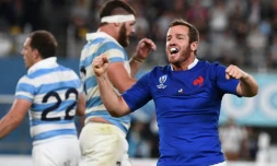 La joie du demi d'ouverture Camille Lopez aprĂšs la victoire du XV de France face Ă l'Argentine au Mondial, le 21 septembre 2019 Ă Tokyo