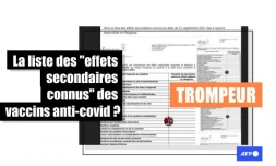Ces tableaux ne montrent pas les "effets secondaires connus" des vaccins anti-covid