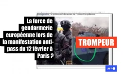   Ces deux photos ne prouvent pas l'intervention de la force de gendarmerie européenne lors d'un rassemblement anti-pass à Paris