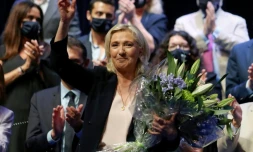 La présidente du RN Marine Le Pen à l'issue du congrès de son parti à Perpignan le 4 septembre 2021