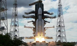 Capture d'écran d'une vidéo de l'Organisation indienne de recherche spatiale (ISRO) montrant le décollage, le 14 juillet 2023, de la fusée non-habitée Chandrayaan-3