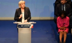 Marine Le Pen, lors du congrès du Front national, le 11 mars 2018 à Lille