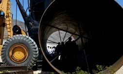 Photo prise le 11 mai 2016 à Las Vegas (Etats-Unis) lors du premier test public d'un systÚme de propulsion censé faire fonctionner un projet futuriste de train à trÚs grande vitesse, "Hyperloop"