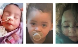 Photo combo datant du 21 février 2026 fournie par la gendarmerie pour l'"Alerte Enlèvement", qui concerne (G à D): Dalia, 6 semaines, Nael, 18 mois et Eline, 2 ans et demi