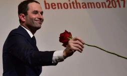 Benoît Hamon au soir de sa victoire au second tour de la primaire le 29 janvier 2017 à Paris