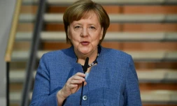 La chanceliÚre Angela Merkel à son arrivée au siÚge du SPD à Berlin pour mener des négociations en vue de former un gouvernement de coalition, le 4 février 2018