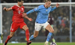 Erling Haaland (droite) et Leon Goretzka lors du match City-Bayern le 11 avril 2023 à Manchester