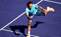 Jo-Wilfried Tsonga face à l'Italien Fabio Fognini à Indian Wells, en Californie, le 11 mars 2017