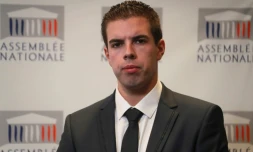 Le député FN Ludovic Pajot lors d'une conférence de presse du FN sur la loi antiterroriste à l'Assemblée nationale à Paris le 3 octobre 2017 