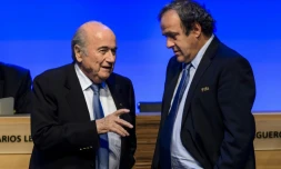 Joseph Blatter (g) et Michel Platini, le 11 juin 2014 Ă Sao Paulo