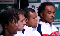 Gael Monfils, Richard Gasquet, Jo-Wilfried Tsonga et Yannick Noah le 3 mars 2016 Ă Pointe-Ă -Pitre