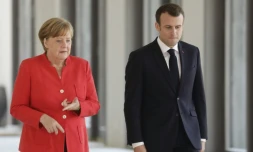 La chancelière allemande Angela Merkel et le président français Emmanuel Macron, le 19 avril 2018 à Berlin