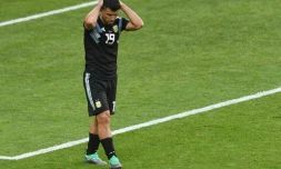 L'attaquant argentin Sergio Aguero pendant le match nul face à l'Islande à Moscou, le 16 juin 2018  lors du premier match du Groupe D 