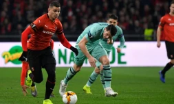 Le meneur de jeu du Stade Rennais Hatem Ben Arfa contre Arsenal en 8es de finale aller de l'Europa Ligue, le 7 mars 2019 à Rennes
