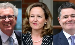 De gauche à droite: le ministre des finances du Luxembourg Pierre Gramegna le 4 décembre 2017 à Bruxelles, la ministre espagnole de l'économie Nadia Calvino le 8 juin 2018 à Madrid, le ministre des finances irlandais Paschal Donohoe le 8 octobre 2019 à Dublin