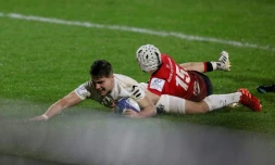 Le demi de mĂȘlĂ©e de Toulouse, Antoine Dupont, marque un essai lors du match de groupes de la Coupe d'Europe en Ulster, Ă Belfast, le 11 dĂ©cembre 2020