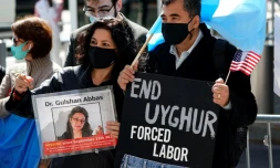 Manifestation de soutien aux OuĂŻghours, le 22 mars 2021 Ă New York
