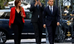 Marlène Schiappa et Gérald Darmanin à leur arrivée Place Beauvau, le 7 juillet 2020