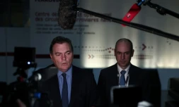 Le ministre des Transports Philippe Tabarot et le pdg de SNCF Réseau Matthieu Chabanel lors d'une conférence de presse le 27 octobre 2025 à Paris