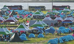 Vue du campement de la fête mondiale des scouts qui a viré au cauchemar après une vague de chaleur à Buan dans la province sud-coréenne de Jeolla, le 5 août 2023