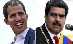 Montage de portraits de l'opposant vénézuélien Juan Guaido (gauche) et du président Nicolas Maduro (droite)