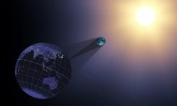 Illustration du 21 juin 2017 de la Nasa représentant la Terre, la Lune et le Soleil lors d'une éclipse