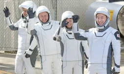 Les membres de l'équipage de la mission Crew-11 à leur départ de Cape Canaveral, en Floride, le 1er août 2025