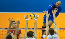 Le Français Earvin Ngapeth face à la Russie, le 10 janvier 2016 à Berlin