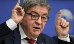 Jean-Luc Mélenchon lors d'une conférence de presse au Parlement européen, à Strasbourd le 18 janvier 2022