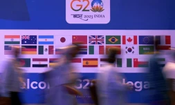 BanniÚre représentant les pays participant au G20, le 8 sepembre 2023 à New Delhi, en Inde