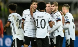 L'équipe d'Allemagne, portée par Timo Werner (2e à droite) auteur d'un doublé, a surclassé la Macédoine du Nord à Skopje, le 11 octobre 2021 