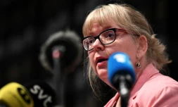 La procureure adjointe Eva-Marie Persson annonce la rĂ©ouverture de l'enquĂȘte pour viol en SuĂšde contre Julian Assange lors d'une confĂ©rence de presse, Ă Stockholm le 13 mai 2019