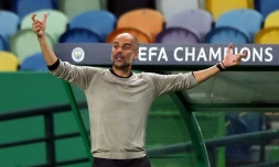 L'entraßneur de Manchester City Pep Guardiola, lors du match de Ligue des champions contre Lyon, le 15 août 2020 à Lisbonne