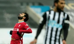 L'attaquant de Liverpool Mohamed Salah après avoir raté une occasion de marquer face à Newcastle, le 30 décembre 2020 à St James' Park