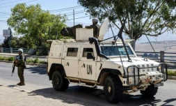 Patrouille des casques bleus espagnols de la Force intérimaire des Nations Unies au Liban (Finul), dans le sud du Liban, le 23 août 2023