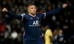 L'attaquant star du PSG Kylian Mbappé auteur d'un doublé contre Bruges en Ligue des champions au Parc des Princes, le 7 décembre 2021